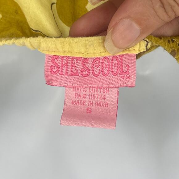 She's Cool Babydoll Dress Sz S Yellow Floral Hippie Boho Floral Funky 2000 Vacay - Picture 9 of 10